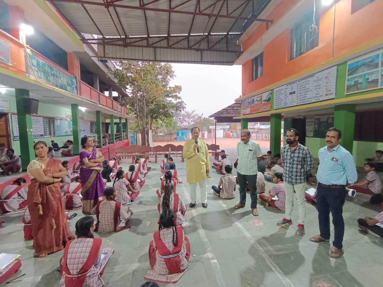 Ravindar sir delivering a motivational speech to students
